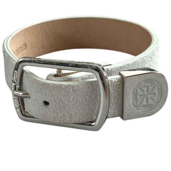 Rustic Cuff White Suede Leather Buckle Logo Adjustable Bracelet - Picture 1 of 4